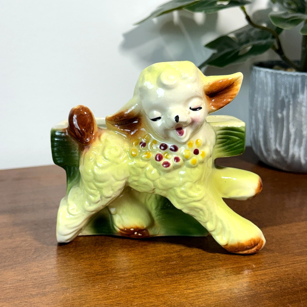 Vintage Ceramic Lamb Planter Nursery Vase Spring Easter Japan Mid Century Sheep